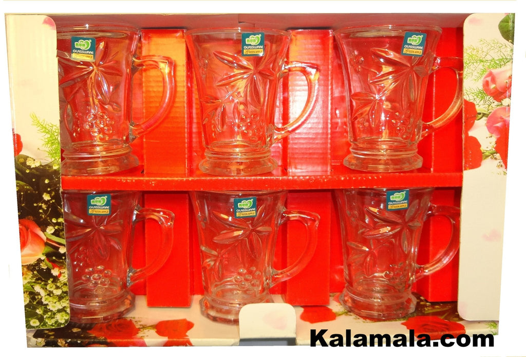 Diamond Cut Formal Tea Glasses - Set - Set of Six ( Cup-Estekan-Fenjan ) - Serve Tea - Kalamala - Kalamala