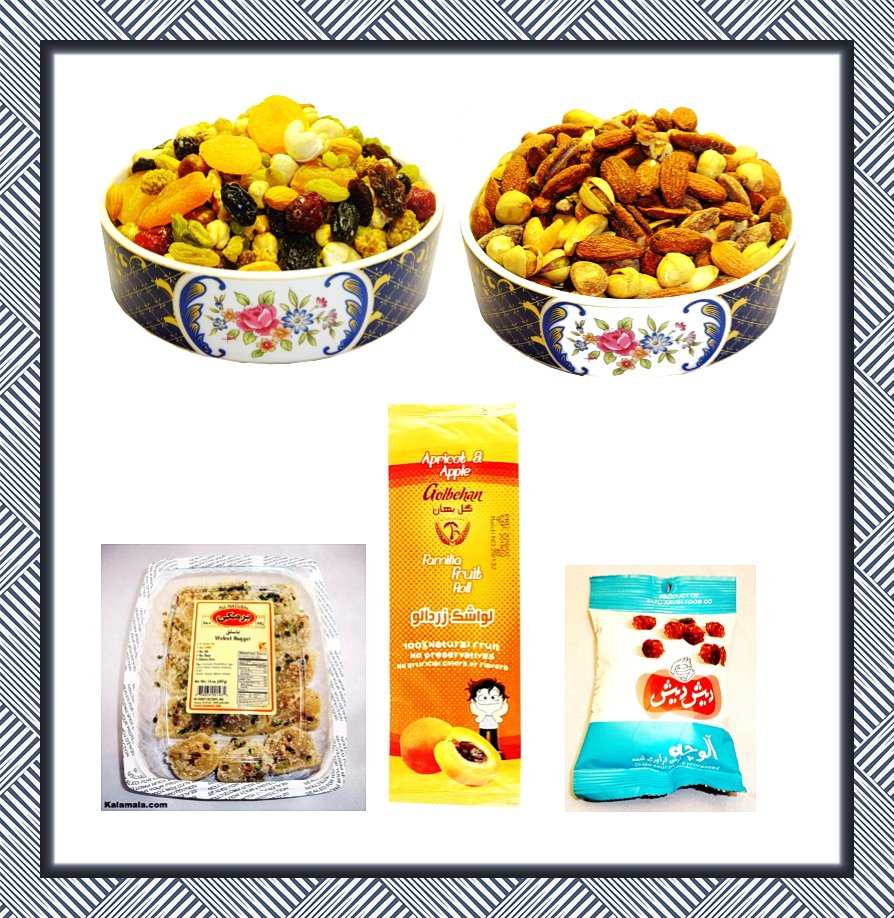Nuts & Dried Package Deal - Sweet Nuts, Super Nuts, Baslogh, Lavashak, Dried Plums - Nuts, Dried Fruits, Persian Snacks - Deals & Combo - Kalamala - Kalamala