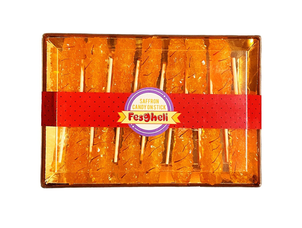 Saffron Candy On Stick - 14 Sticks ( Nabat-Nabaat ) - Rock Candy - Kalamala - Fesgheli