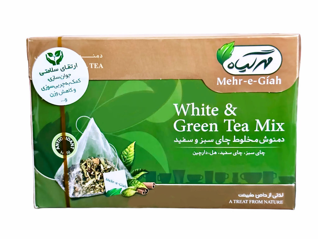 White&Green Tea Mix Mehr-e-Giah (Mixed Herbal Tea) (Damnoosh e Chai Sab&Sefid) - Kalamala - Kalamala